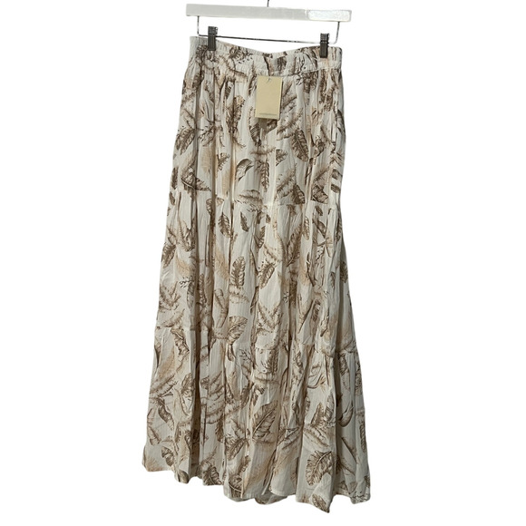 ELAN INTERNATIONAL WOMENS XLARGE TIERED PRINTED MAXI SKIRT CREAM BEIGE NEW - Picture 5 of 13